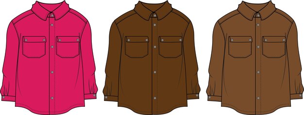 Plantilla de ilustración de vector de dibujo técnico de dibujo plano de camisa de uniforme rosa