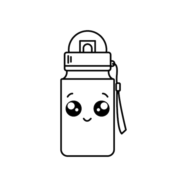 Plantilla de ilustración de vector de dibujos animados de botella para libro de colorear Lección de dibujo para niños