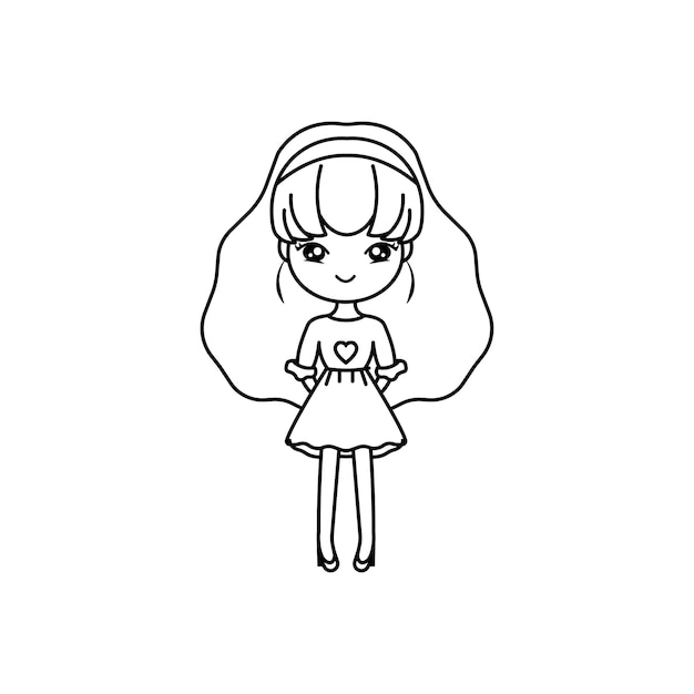 Plantilla de ilustración de vector de dibujos animados de niña para libro de colorear Lección de dibujo para niños