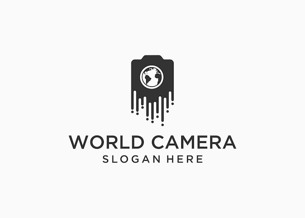 plantilla de ilustración de vector de diseño de logotipo de mundo de cámara