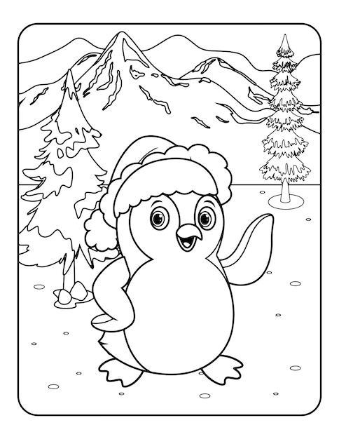 Plantilla de ilustración de vector de invierno en blanco y negro para niños, fondo, patrón, libro para colorear