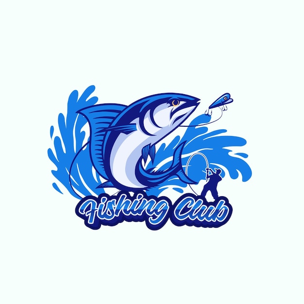 Plantilla de ilustración de vector de logotipo de mascota de pesca