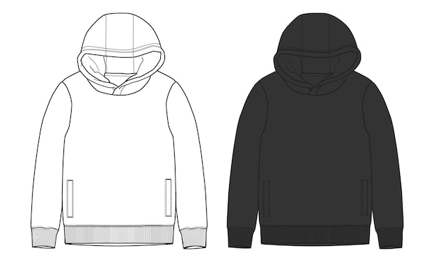 Plantilla de ilustración de vector de sudadera con capucha de color blanco y negro de manga larga