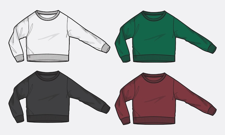 Vector plantilla de ilustración de vector de sudadera de manga larga de diferentes colores para mujer