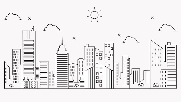 Plantilla de ilustración vectorial de arte de línea de construcción de la ciudad