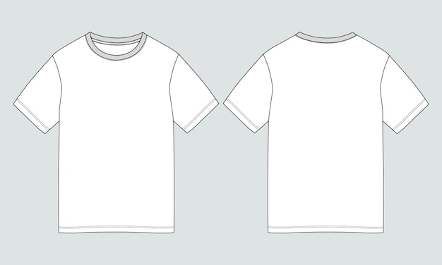 Vector plantilla de ilustración vectorial de boceto plano de moda técnica de camiseta de manga corta