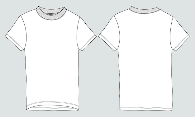 Vector plantilla de ilustración vectorial de boceto plano de moda técnica de camiseta de manga corta