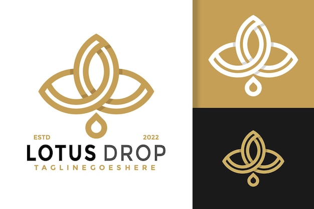 Plantilla de ilustración vectorial de diseño de logotipo elegante de gota de loto de flor