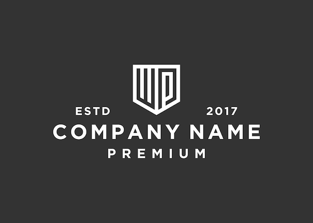 plantilla de ilustración vectorial de diseño de logotipo de escudo de letra wp