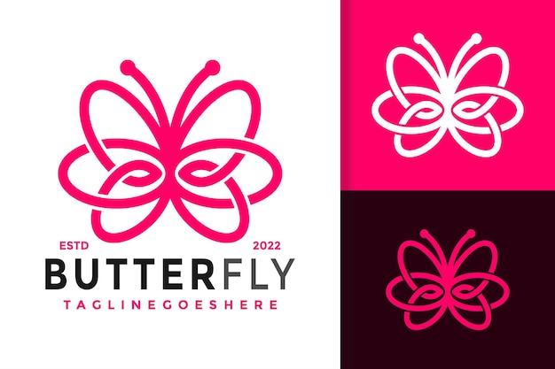 Plantilla de ilustración vectorial de diseño de logotipo de mariposa de belleza lineal