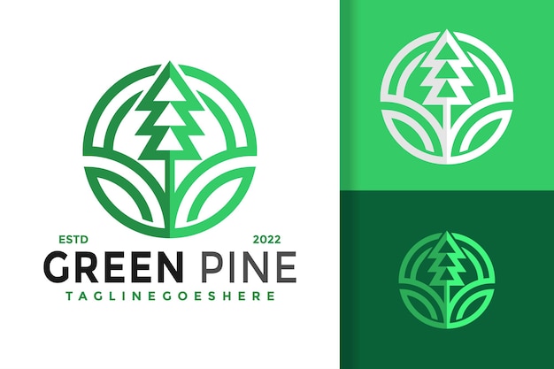 Plantilla de ilustración vectorial de diseño de logotipo moderno de pino verde natural