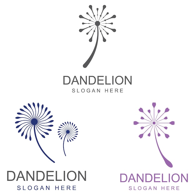 Plantilla de ilustración vectorial de diseño de logotipo y símbolo de flor de diente de león