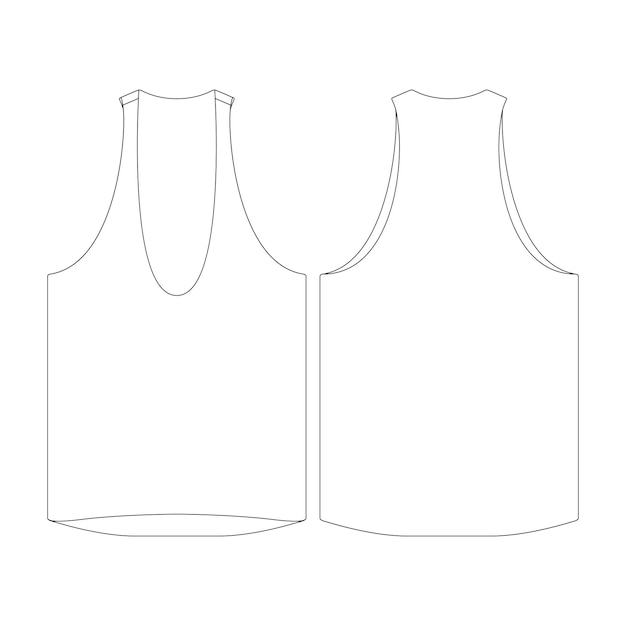 Plantilla de ilustración vectorial de la parte superior del tanque de cuello profundo diseño plano contorno colección de ropa