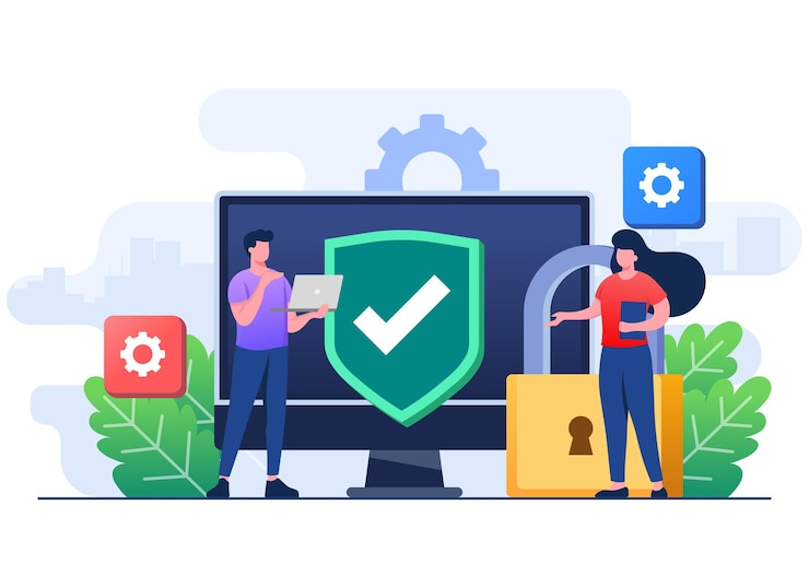 Vector plantilla de ilustración vectorial plana de seguridad informática