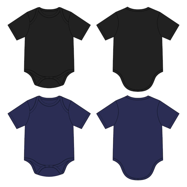 La plantilla de ilustración vectorial del traje de Romper para niños en color negro y marino