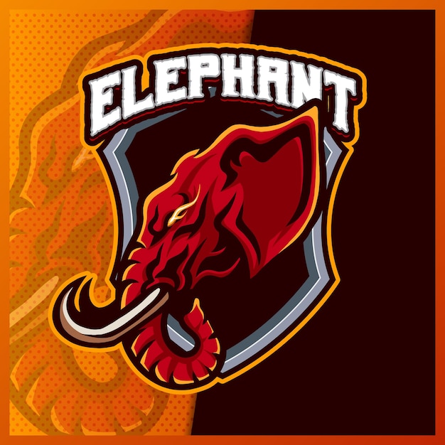 Plantilla de ilustraciones de diseño de logotipo de esport de mascota de cabeza de elefante, elefante en estilo de dibujos animados