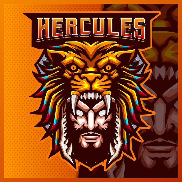 Plantilla de ilustraciones de diseño de logotipo de esport de mascota de hercules, logotipo de león para juego de equipo