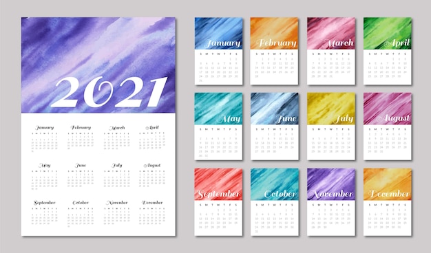 Vector plantilla ilustrada del calendario 2021