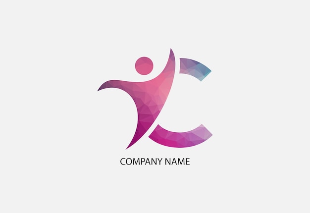 Plantilla ilustradora de logotipo de atención médica humana de baja poli