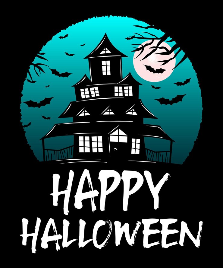 Plantilla de impresión de camisa de Halloween feliz, diseño retro vintage de luna de luz de miedo, vector de murciélago de bruja