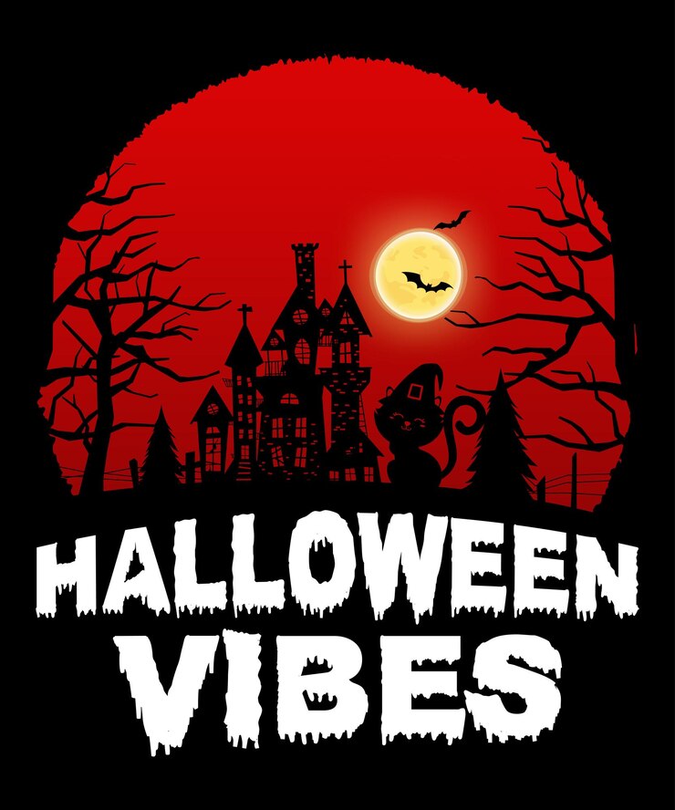 Plantilla de impresión de camisa de vibraciones de Halloween Diseño de camisa retro vintage de noche de luna oscura de casa de miedo