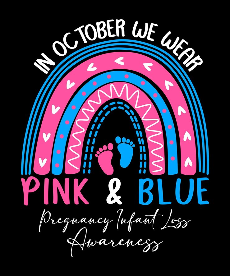 Plantilla de impresión de camiseta de conciencia de pérdida infantil de embarazo rosa y azul en octubre