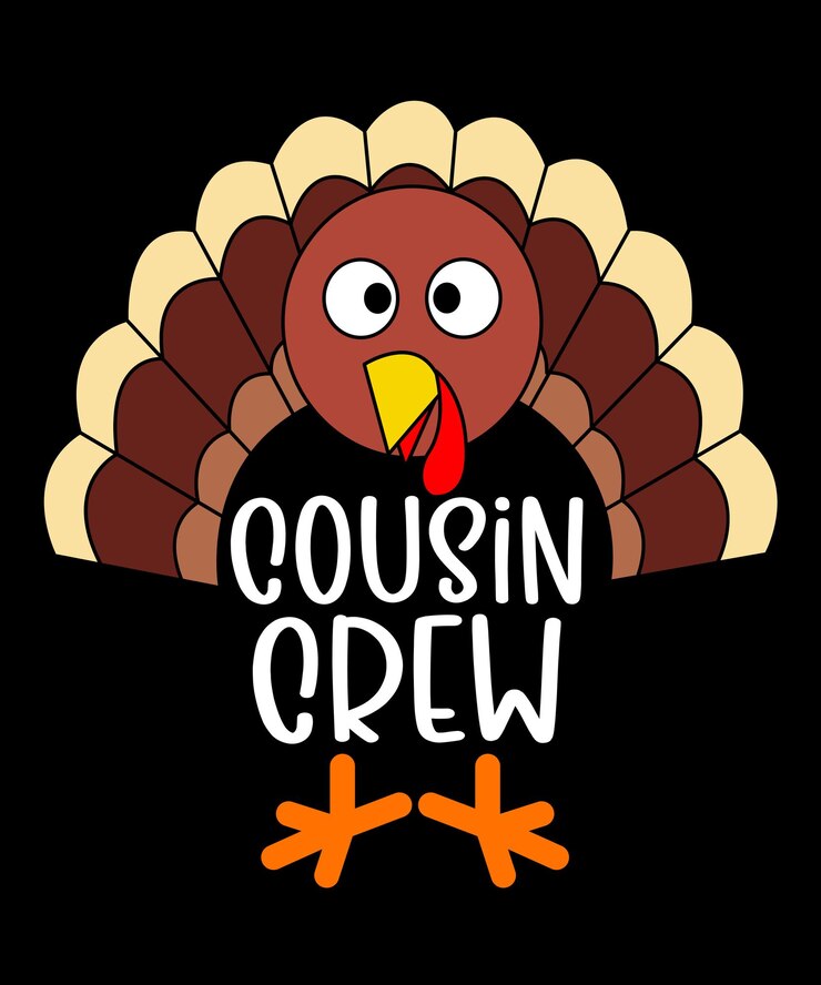 Plantilla de impresión de camiseta de Cousin Crew Happy Thanksgiving Día de Turquía Ilustración de vector de tripulación de primo divertido