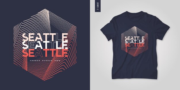 Vector plantilla de impresión de cartel de diseño vectorial geométrico de camiseta de seattle