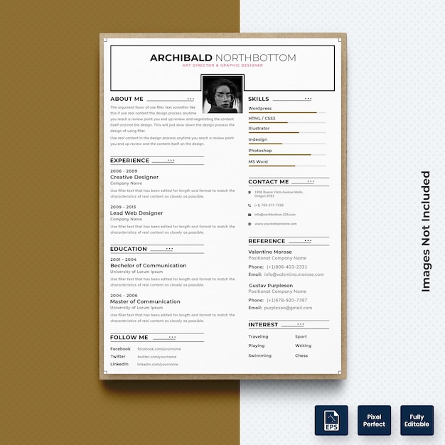 Plantilla de impresión de CV de currículum vitae empresarial con foto Vector Premium