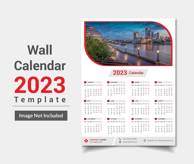 Vector plantilla de impresión de diseño de calendario de pared 2023