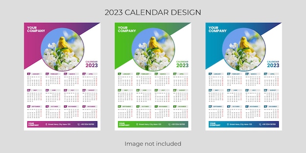 Plantilla de impresión de diseño de calendario de pared moderno y colorido 2023