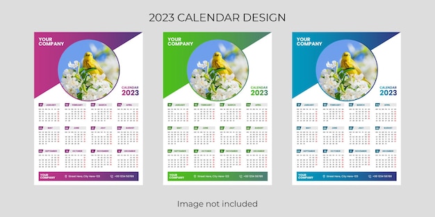 Vector plantilla de impresión de diseño de calendario de pared moderno y colorido 2023