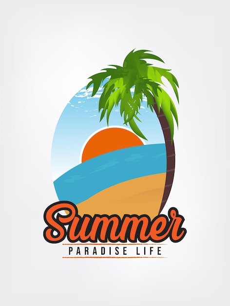 Plantilla de impresión de diseño de camiseta de gráficos vectoriales de verano y playa