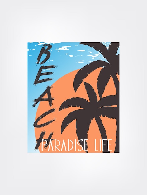 Plantilla de impresión de diseño de camiseta de gráficos vectoriales de verano y playa