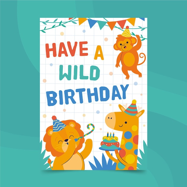 Vector plantilla de impresión de tarjeta de animal de feliz cumpleaños