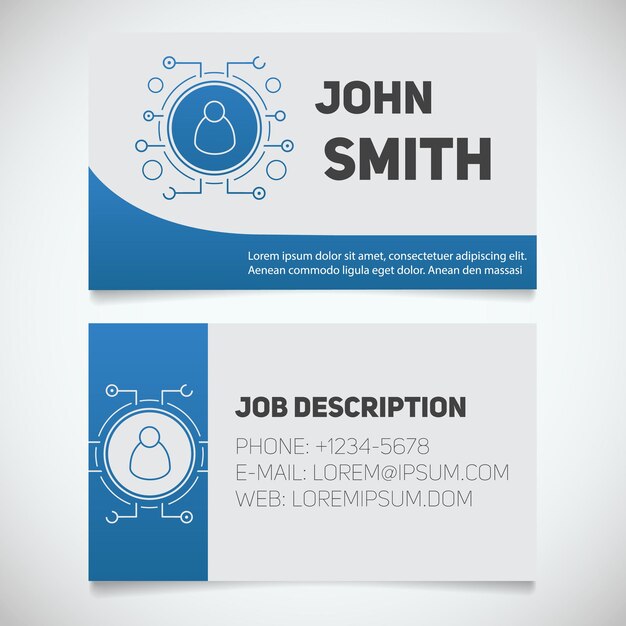 Plantilla de impresión de tarjeta de visita con logotipo de usuario Gerente Programador Administrador del sistema Concepto de diseño de papelería Ilustración vectorial