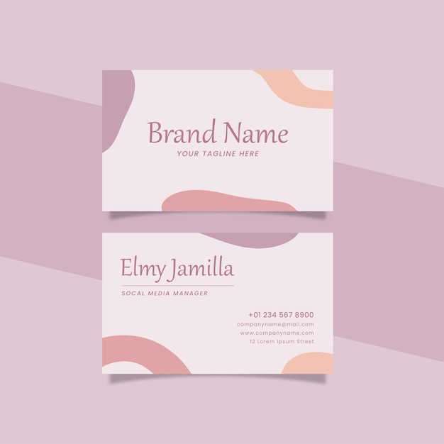 Plantilla Imprimible de Tarjeta de Presentación Estética Decorada con Objeto Orgánico Fondo Pastel Color Morado y Naranja