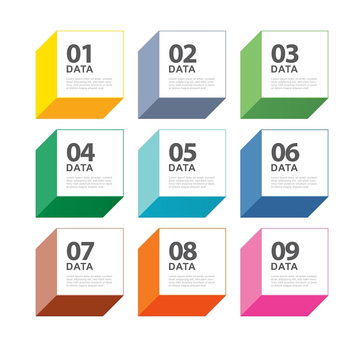 Vector plantilla de índice cuadrado de infografía de 9 datos fondo abstracto de ilustración vectorial