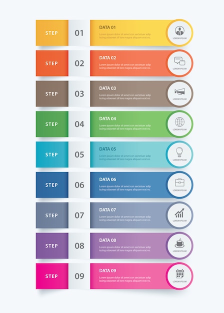 Vector plantilla de índice de papel de la ficha infografía de 9 datos.