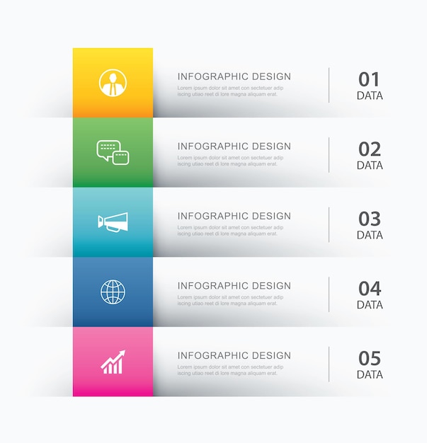 Plantilla de índice de papel de pestaña de infografía de 5 datos Fondo abstracto de ilustración vectorial