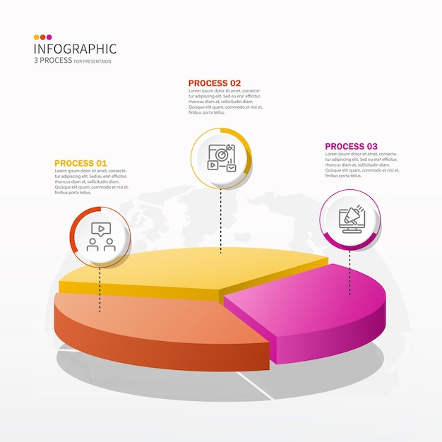 Plantilla de infografía 3D de círculo básico con un proceso de 3 pasos o un gráfico de proceso de opciones