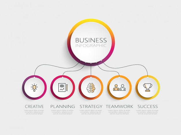 Plantilla de infografía 3d moderna con 5 pasos para el éxito