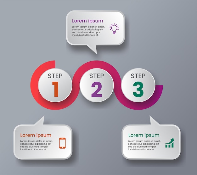 Plantilla de infografía 3d moderna con explicación de 3 pasos