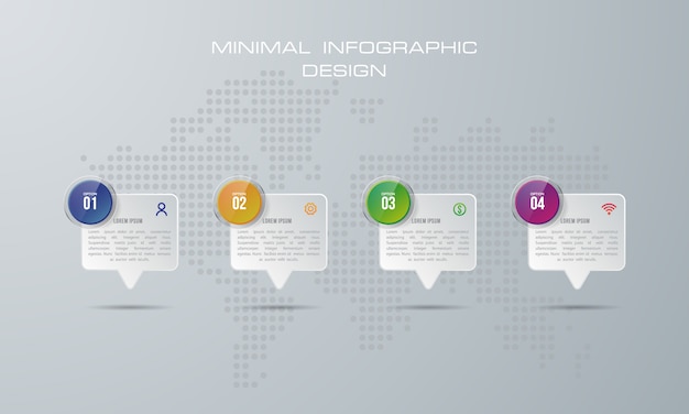 Plantilla de infografía con 4 opciones, flujo de trabajo, tabla de procesos