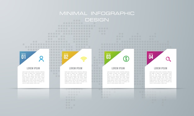 Plantilla de infografía con 4 opciones, flujo de trabajo, tabla de procesos