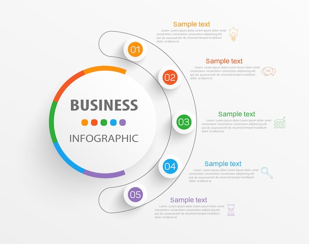 Plantilla de infografía con 5 opciones o pasos para empresas.