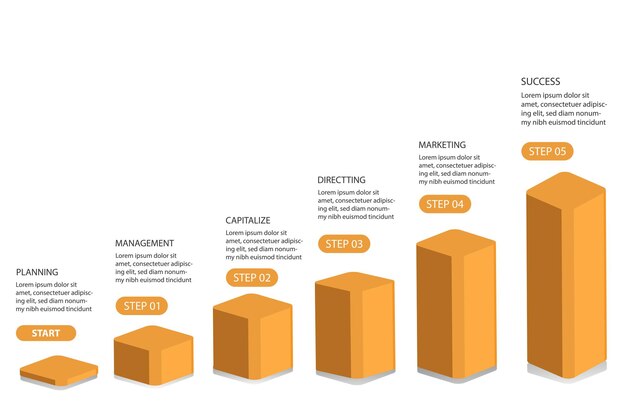 Plantilla de infografía 5 pasos para el camino empresarial hacia el éxito ilustración vectorial