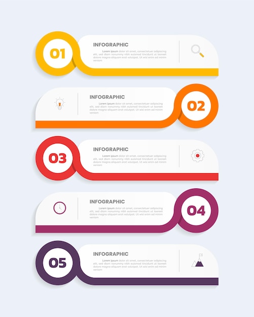 plantilla de infografía con 5 pasos o opciones con iconos Diseño de infografía de negocios modernos