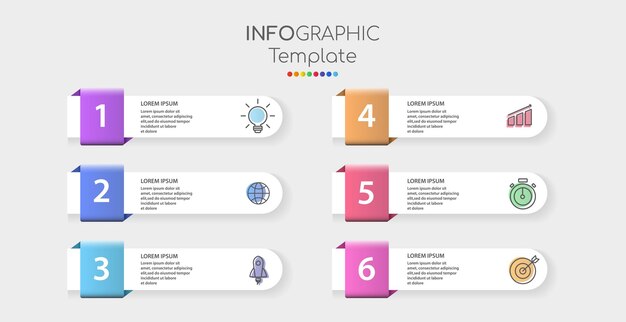 Plantilla de infografía 6 pasos Estilo origami Banner vectorial