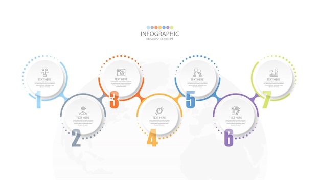 Plantilla de infografía con 7 pasos, proceso u opciones, gráfico de proceso.